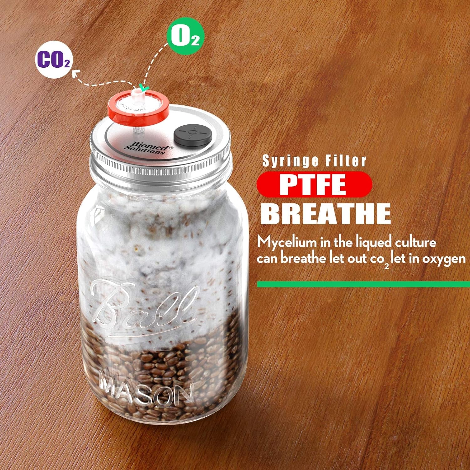 6Pcs Regular Mouth Mushroom Liquid Culture Lid Grain Spawn Cultivation Mason Jar Lid with 0.2 Micron PTFE Syringe Filter & 20Mm Self Healing Injection Ports for Mushroom Growing Mycology(Silver)
