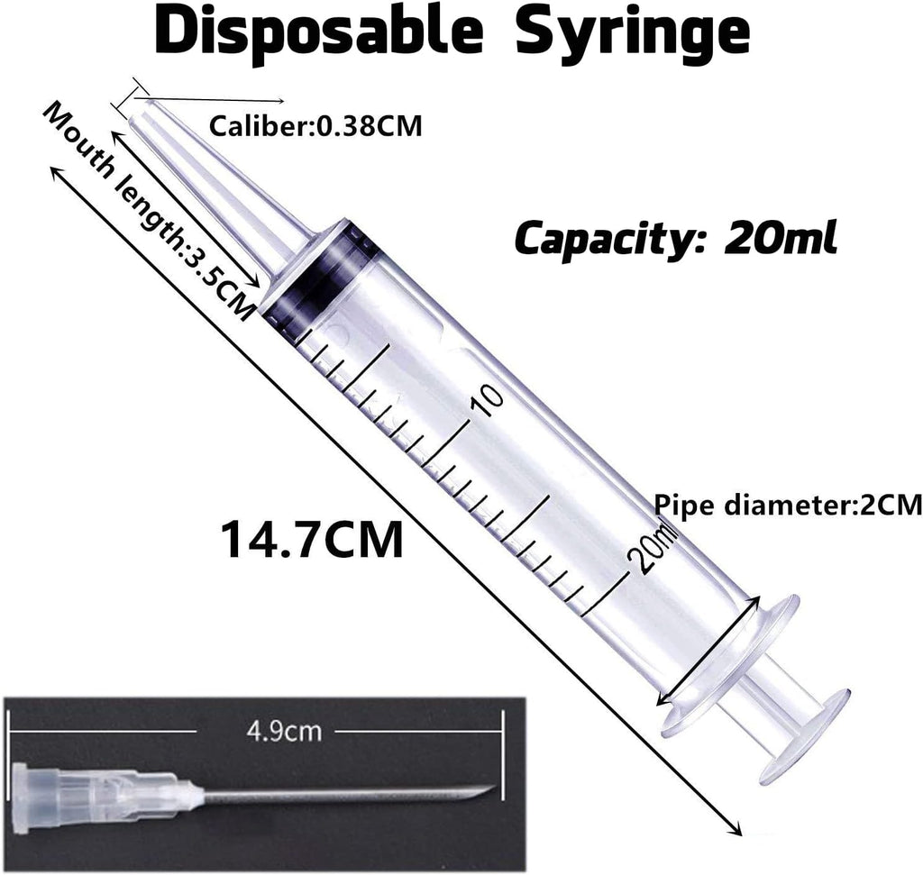 20 Ml Syringe, 10 Pack Plastic Syringes with 16Ga Needles and Caps, Sterile and Individually Sealed Packaged, for Feeding Pets, Industrial Scientific Labs, Measuring Liquid, Refilling Oil or Glue