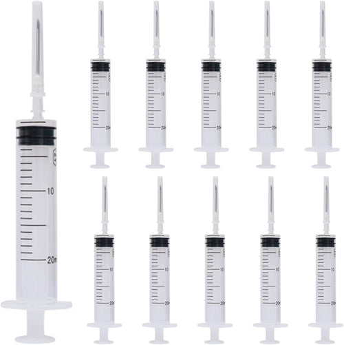 20 Ml Syringe, 10 Pack Plastic Syringes with 16Ga Needles and Caps, Sterile and Individually Sealed Packaged, for Feeding Pets, Industrial Scientific Labs, Measuring Liquid, Refilling Oil or Glue