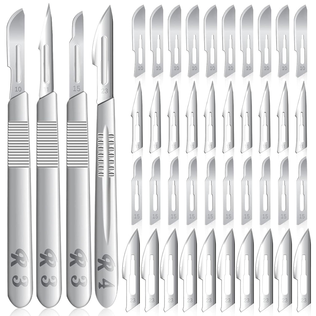 80 PCS Scalpel Blades #10#11#15#23 Scalpels Surgical with 4PCS Handle & Storage Box,Individually Wrapped High Carbon Steel Blades for Sculpting, Cutting,Crafts & More
