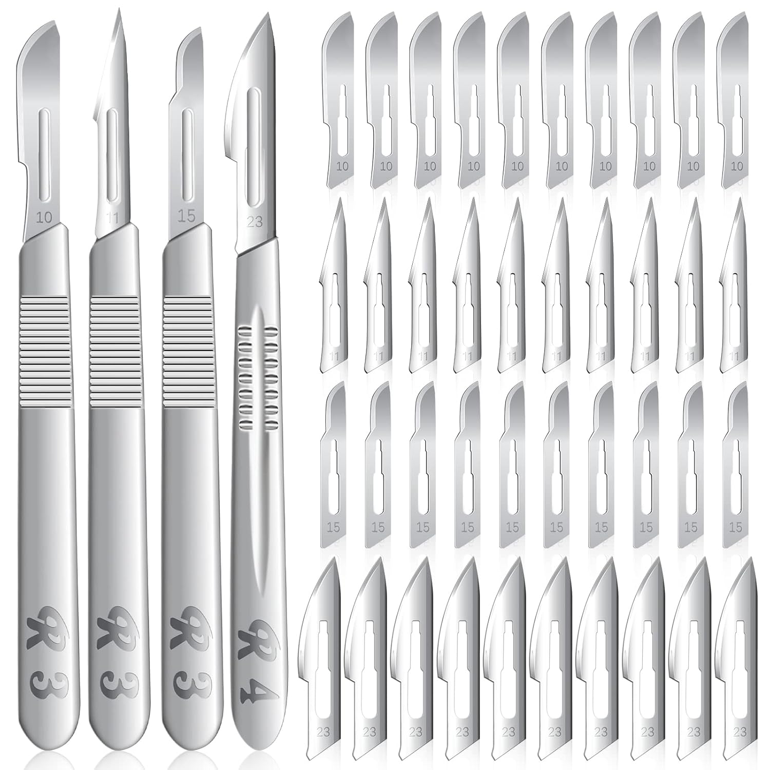 80 PCS Scalpel Blades #10#11#15#23 Scalpels Surgical with 4PCS Handle & Storage Box,Individually Wrapped High Carbon Steel Blades for Sculpting, Cutting,Crafts & More