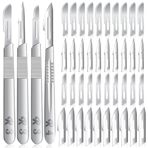 80 PCS Scalpel Blades #10#11#15#23 Scalpels Surgical with 4PCS Handle & Storage Box,Individually Wrapped High Carbon Steel Blades for Sculpting, Cutting,Crafts & More