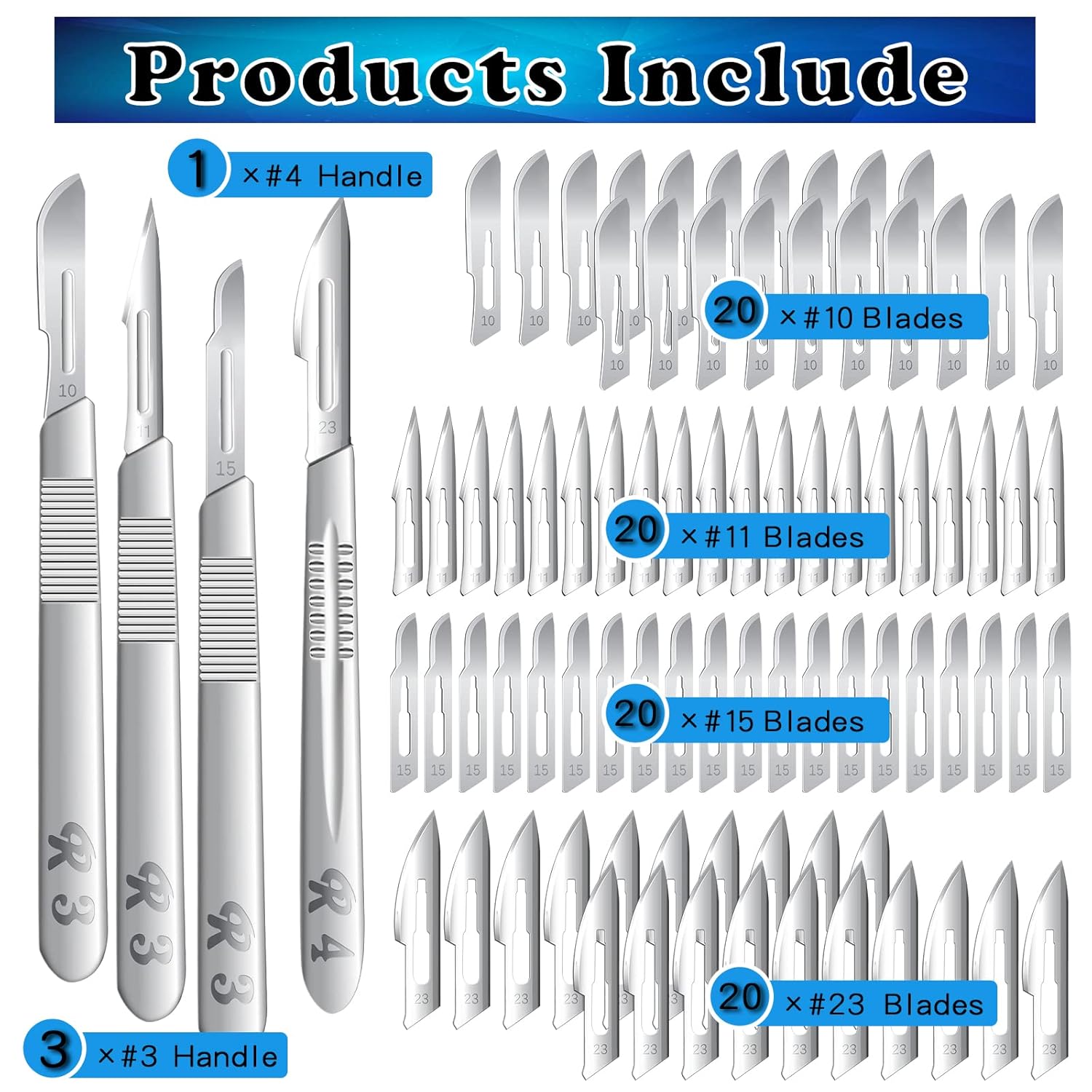 80 PCS Scalpel Blades #10#11#15#23 Scalpels Surgical with 4PCS Handle & Storage Box,Individually Wrapped High Carbon Steel Blades for Sculpting, Cutting,Crafts & More